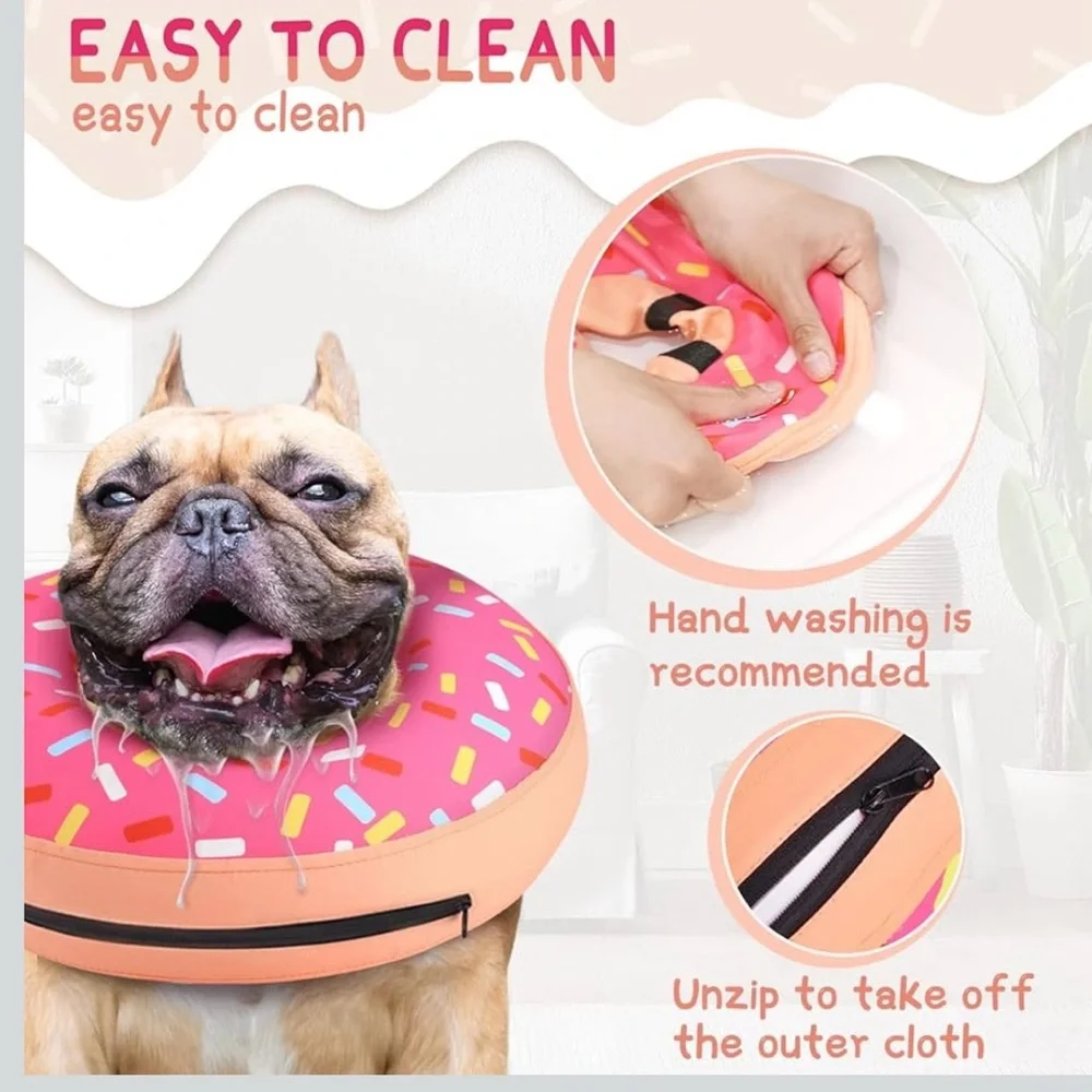 Inflatable Dog Cone Collar Pink Sprinkle Alternative After Surgery Doggie Size L